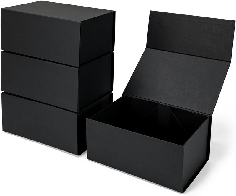 Ditwis 4 Pack 9x6x4 Inches Gift Boxes with Magnetic Closure Lids, Black Magnetic Box for Wedding, Groomsmen Bridesmaid Proposal, Birthdays, Mother's Day - Image 1